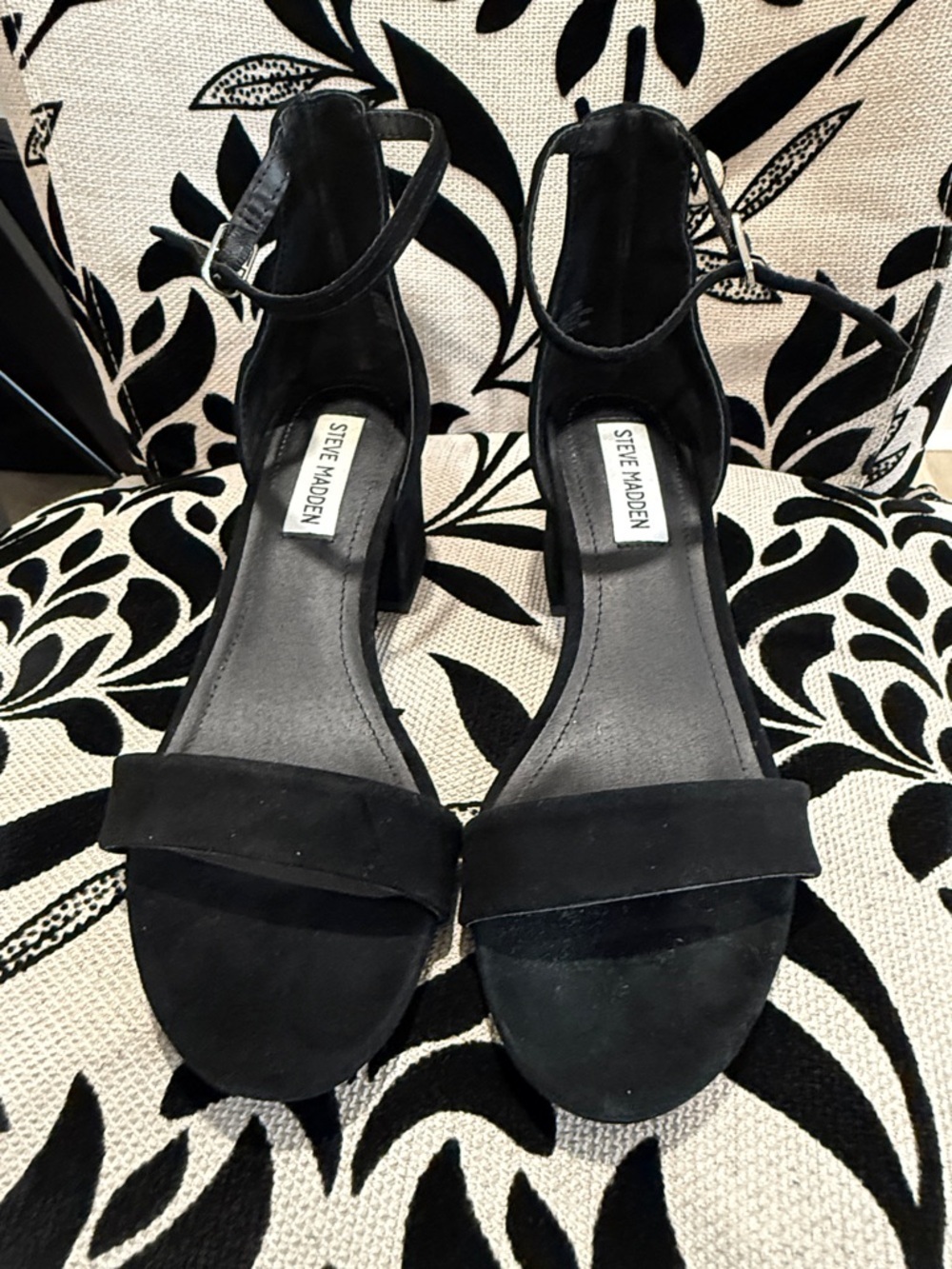 Steve Madden Black Suede Ankle-Strap Block Heel Sandals